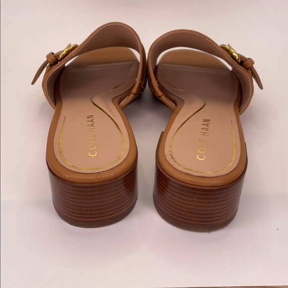 Cole Haan Women's Crosby Slide Dress Sandals Tan Gold Hardware Sandals - Picture 5 of 9